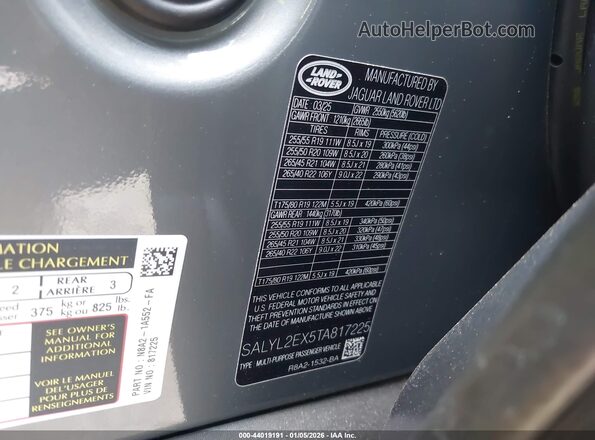 SALYL2EX5TA817225 2026 LAND ROVER RANGE ROVER VELAR Серый Вид подкапотного пространства
