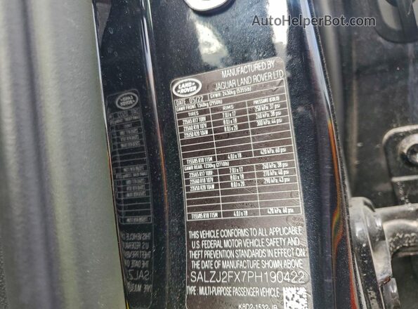 SALZJ2FX7PH190422 2023 LAND ROVER RANGE Black Vista interior de 360 grados