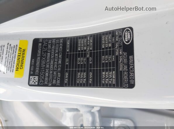 SALZL2FX9MH150543 2021 LAND ROVER RANGE ROVER EVOQUE White Engine compartment view