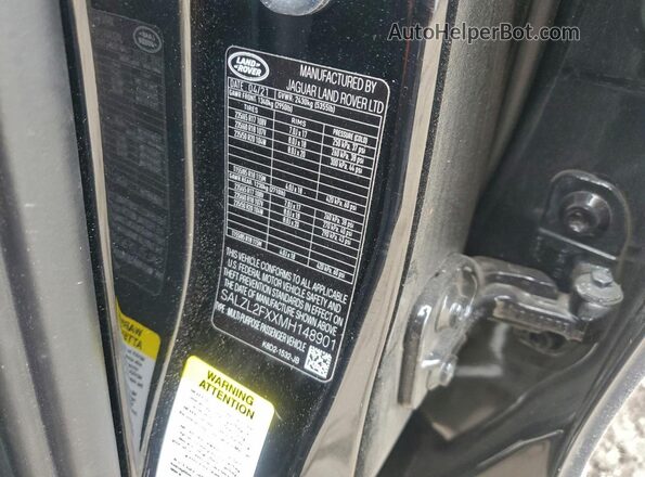 SALZL2FXXMH148901 2021 LAND ROVER RANGE Черный Вид наклейки с VIN-кодом