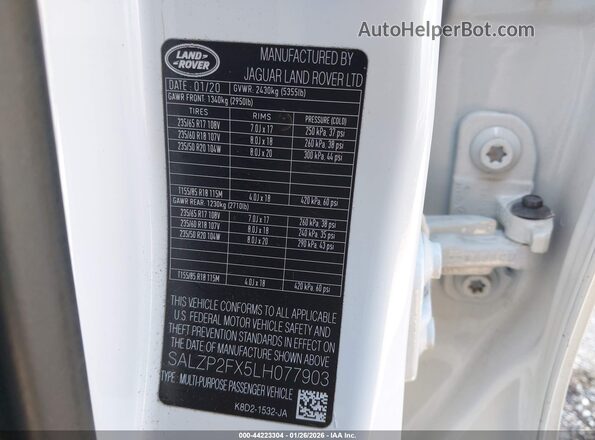 SALZP2FX5LH077903 2020 LAND ROVER RANGE ROVER EVOQUE White Widok komory silnika
