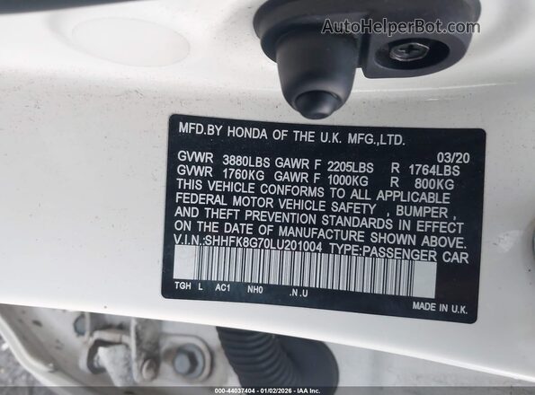 SHHFK8G70LU201004 2020 HONDA CIVIC TYPE R Белый Вид подкапотного пространства