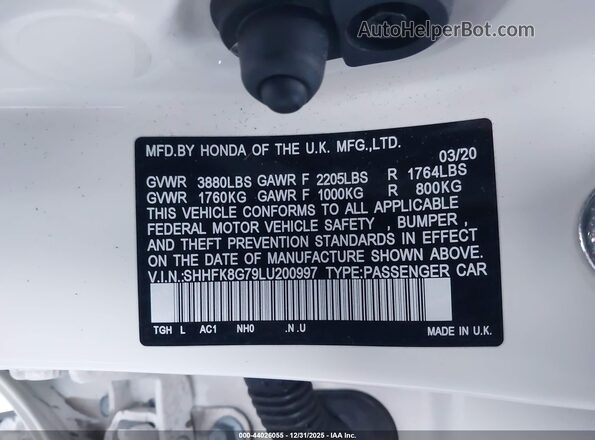 SHHFK8G79LU200997 2020 HONDA CIVIC TYPE R Белый Вид подкапотного пространства