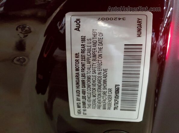 TRUT5CFVXH1006578 2017 AUDI TT Black Vista del compartimento del motor