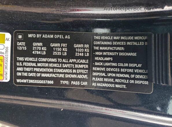 W04WT3N5XGG037866 2016 BUICK CASCADA Черный Вид подкапотного пространства
