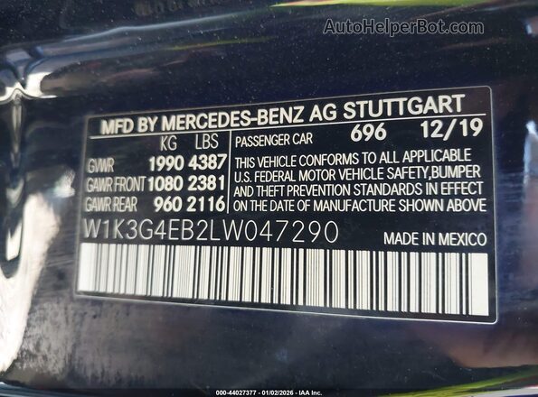W1K3G4EB2LW047290 2020 MERCEDES-BENZ A 220 Black Вид підкапотного простору