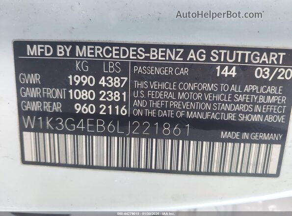 W1K3G4EB6LJ221861 2020 MERCEDES-BENZ A 220 Белый Вид подкапотного пространства