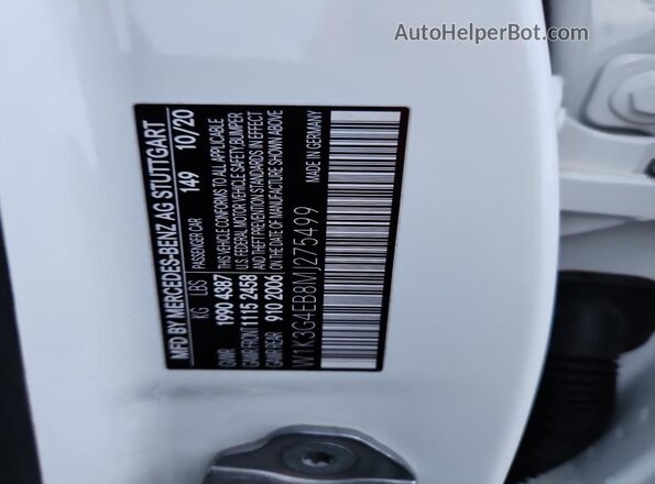 W1K3G4EB8MJ275499 2021 MERCEDES-BENZ A White Widok komory silnika
