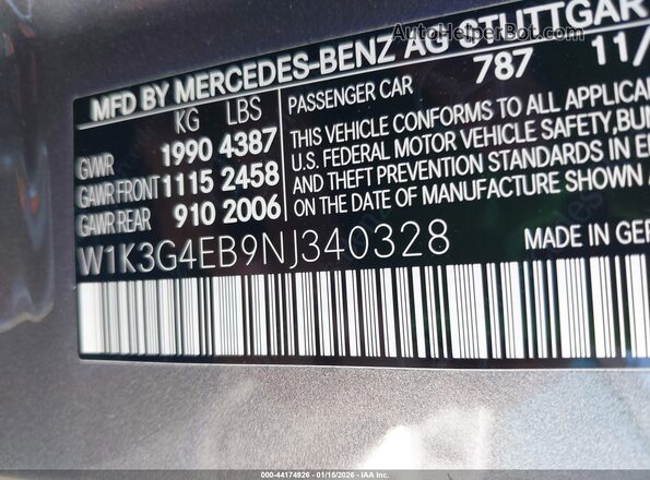 W1K3G4EB9NJ340328 2022 MERCEDES-BENZ A 220 Серый Вид подкапотного пространства