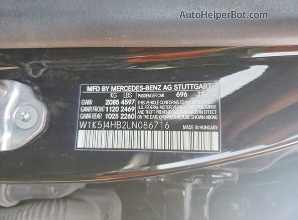 W1K5J4HB2LN086716 2020 MERCEDES-BENZ CLA-CLASS Black Widok naklejki z numerem VIN