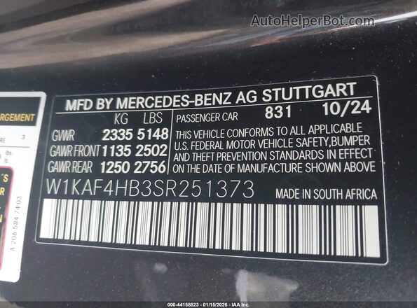 W1KAF4HB3SR251373 2025 MERCEDES-BENZ C-CLASS Black Вид підкапотного простору