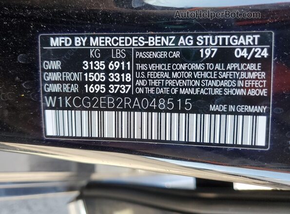 W1KCG2EB2RA048515 2024 MERCEDES-BENZ EQS Black Vista de la etiqueta del VIN