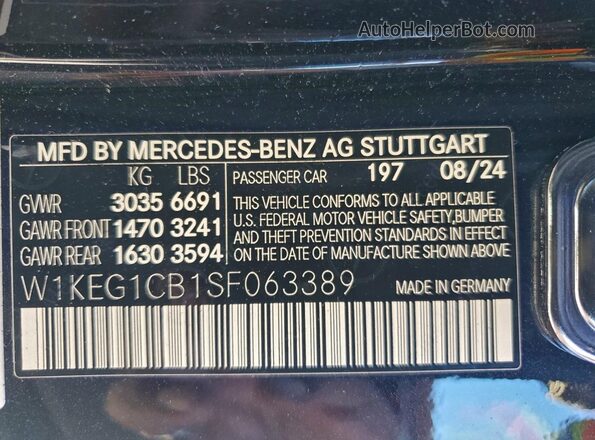 W1KEG1CB1SF063389 2025 MERCEDES-BENZ EQE Черный Вид наклейки с VIN-кодом