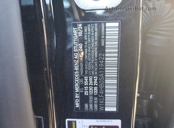 W1KLF4HB0SA119422 2025 MERCEDES-BENZ E Black Вид підкапотного простору
