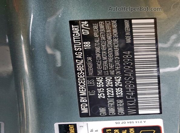 W1KLF4HB9SA093984 2025 MERCEDES-BENZ E Turquoise Vista del compartimento del motor