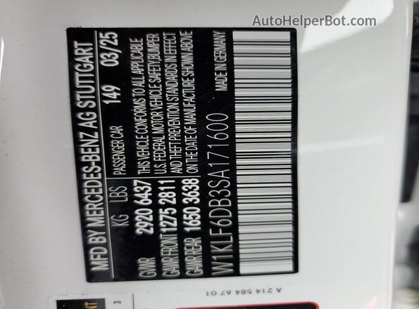 W1KLF6DB3SA171600 2025 MERCEDES-BENZ E Белый Вид подкапотного пространства