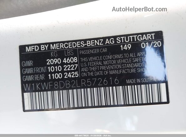 W1KWF8DB2LR572616 2020 MERCEDES-BENZ C-CLASS White Widok komory silnika