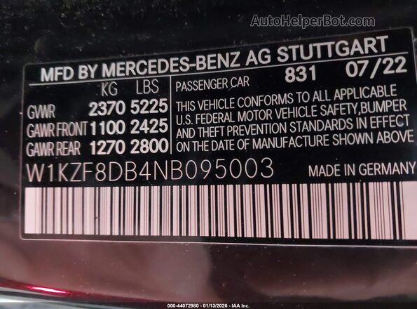 W1KZF8DB4NB095003 2022 MERCEDES-BENZ E-CLASS Черный Вид подкапотного пространства