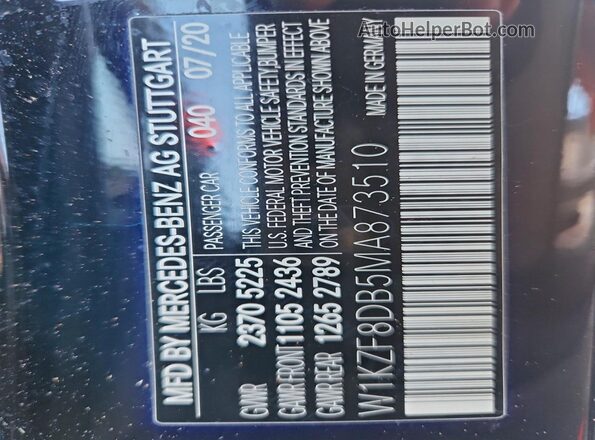 W1KZF8DB5MA873510 2021 MERCEDES-BENZ E Black Vista del compartimento del motor