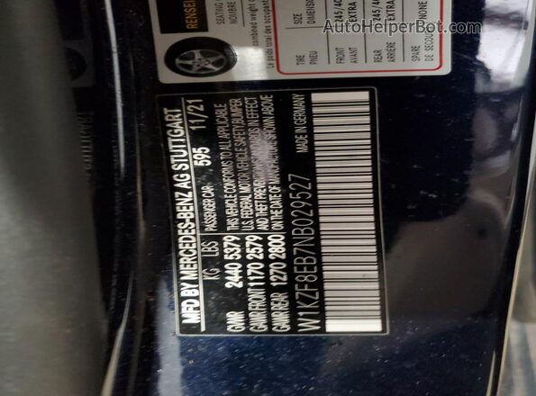 W1KZF8EB7NB029527 2022 MERCEDES-BENZ E Blue Widok naklejki z numerem VIN