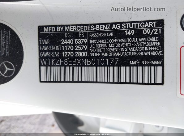W1KZF8EBXNB010177 2022 MERCEDES-BENZ E-CLASS White ძრავის განყოფილების ხედი