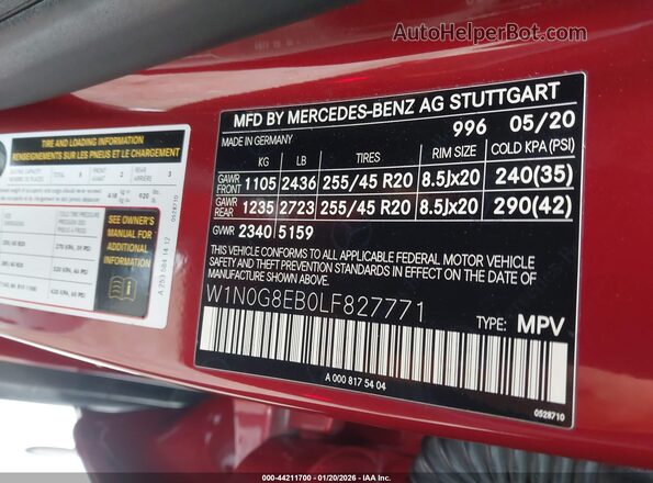 W1N0G8EB0LF827771 2020 MERCEDES-BENZ GLC 300 Red Widok komory silnika