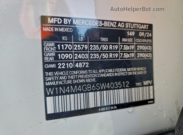 W1N4M4GB6SW403512 2025 MERCEDES-BENZ GLB-CLASS Белый Панорамный вид салона 360°