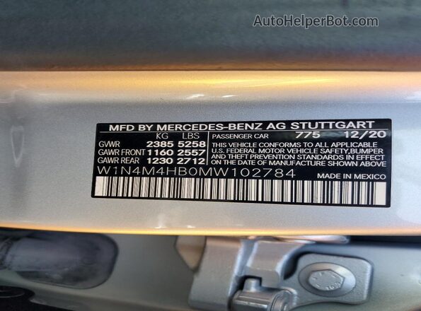 W1N4M4HB0MW102784 2021 MERCEDES-BENZ GLB-CLASS Silver Панорамний вид салону 360°