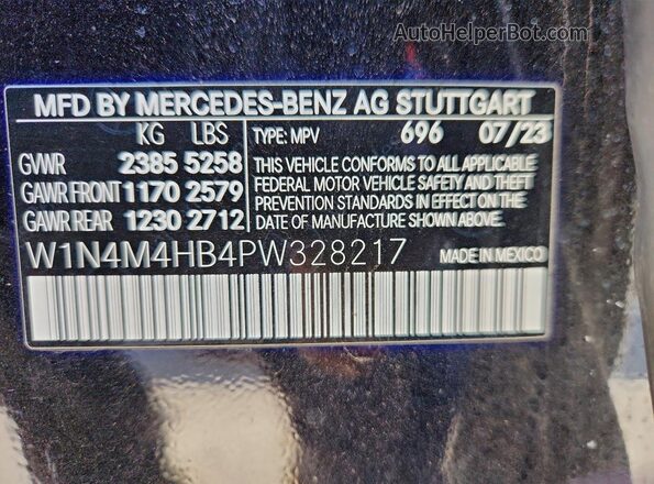 W1N4M4HB4PW328217 2023 MERCEDES-BENZ GLB-CLASS Черный Вид наклейки с VIN-кодом