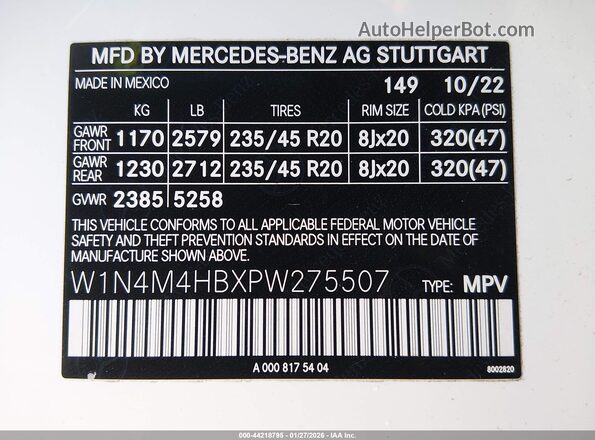 W1N4M4HBXPW275507 2023 MERCEDES-BENZ GLB-CLASS White Vista del compartimento del motor