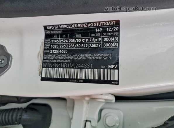 W1N4N4HB1MJ244331 2021 MERCEDES-BENZ GLA Белый Вид наклейки с VIN-кодом