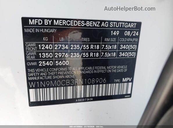 W1N9M0CB3RN108906 2024 MERCEDES-BENZ EQB 250 SUV Белый Вид подкапотного пространства