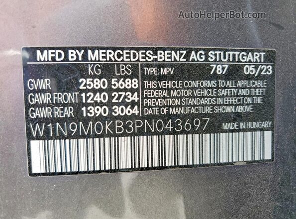 W1N9M0KB3PN043697 2023 MERCEDES-BENZ EQB Gray Vista de la etiqueta del VIN