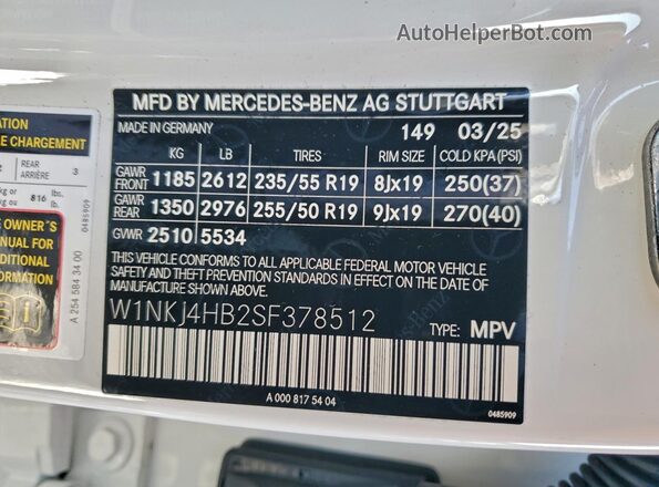 W1NKJ4HB2SF378512 2025 MERCEDES-BENZ GLC-CLASS Белый Вид наклейки с VIN-кодом