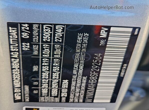 W1NKM4HB8SF292564 2025 MERCEDES-BENZ GLC-CLASS Silver Widok naklejki z numerem VIN
