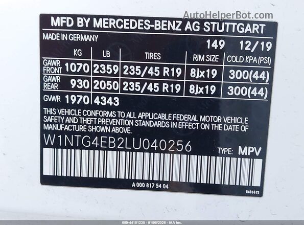 W1NTG4EB2LU040256 2020 MERCEDES-BENZ GLA 250 White Engine compartment view
