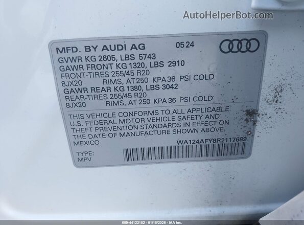 WA124AFY8R2117689 2024 AUDI SQ5 White Շարժիչի բաժամունքի տեսք