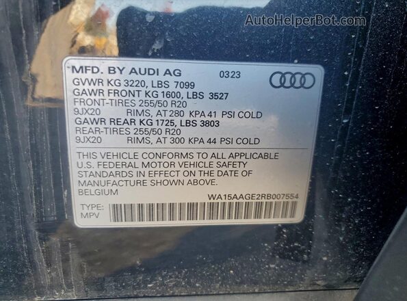 WA15AAGE2RB007554 2024 AUDI Q8 Черный Вид наклейки с VIN-кодом