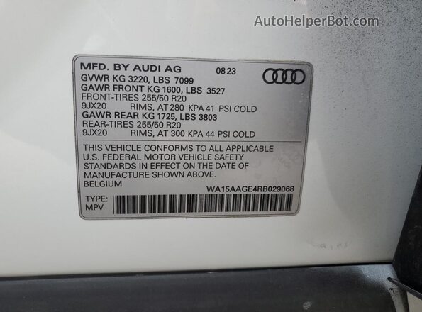 WA15AAGE4RB029068 2024 AUDI Q8 White VIN sticker view