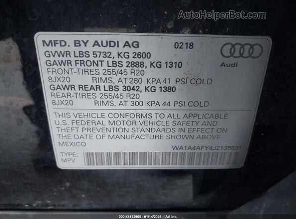 WA1A4AFY4J2135591 2018 AUDI SQ5 Черный Вид подкапотного пространства