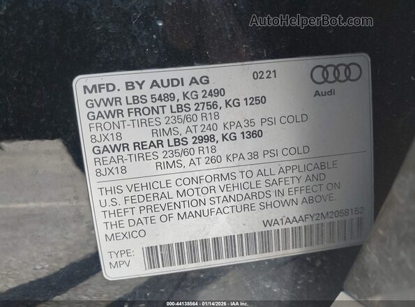 WA1AAAFY2M2058152 2021 AUDI Q5 Черный Вид подкапотного пространства