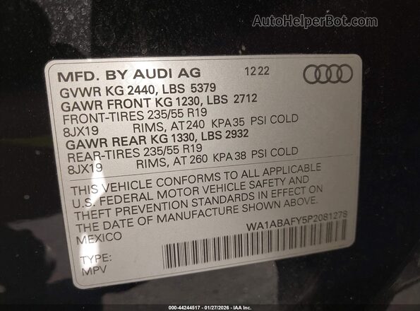 WA1ABAFY5P2081278 2023 AUDI Q5 Black Engine compartment view