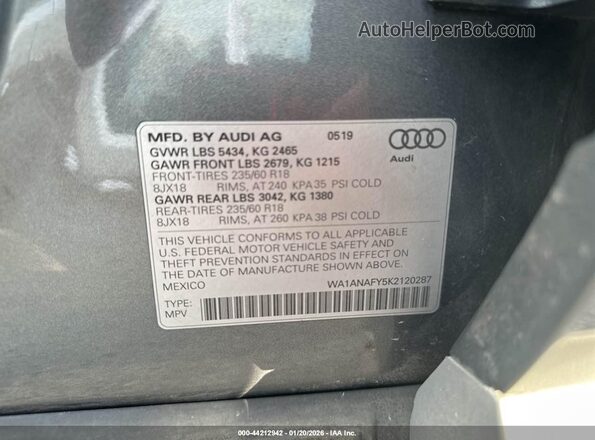 WA1ANAFY5K2120287 2019 AUDI Q5 Серый Вид подкапотного пространства