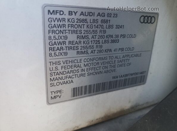WA1AXBF79PD014637 2023 AUDI Q7 Белый Вид наклейки с VIN-кодом