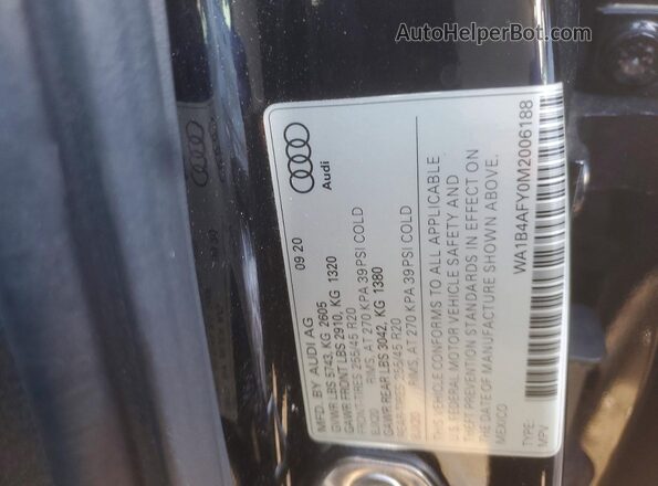 WA1B4AFY0M2006188 2021 AUDI SQ5 Черный Вид наклейки с VIN-кодом