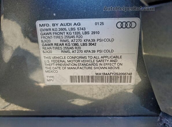 WA1B4AFY2S2056748 2025 AUDI SQ5 Угольный Вид наклейки с VIN-кодом