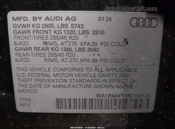 WA1B4AFY3R2143133 2024 AUDI SQ5 Black ძრავის განყოფილების ხედი