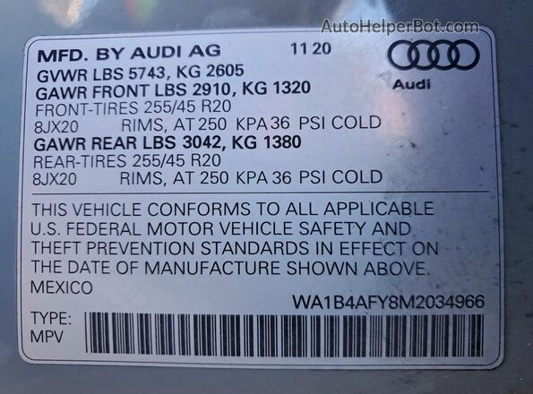 WA1B4AFY8M2034966 2021 AUDI SQ5 Серый Панорамный вид салона 360°