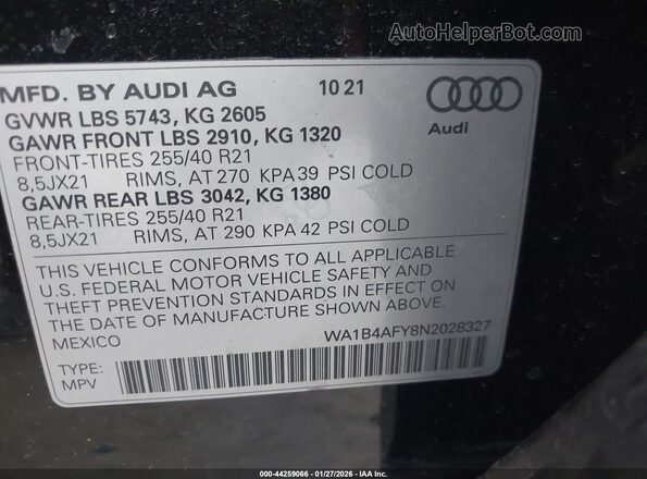 WA1B4AFY8N2028327 2022 AUDI SQ5 Черный Вид подкапотного пространства