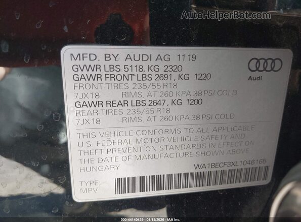 WA1BECF3XL1046165 2020 AUDI Q3 Черный Вид подкапотного пространства